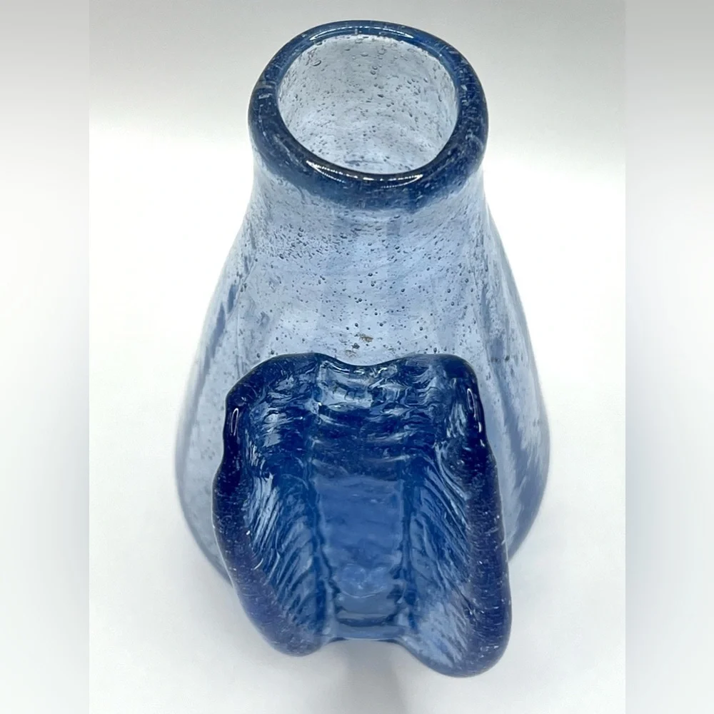 Handblown Small Blue Art Glass Bud Angel Wings Flower Vase 4.5 in Height